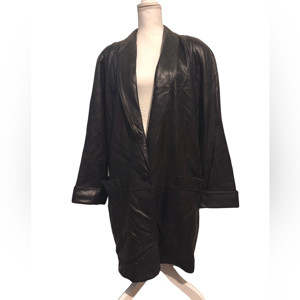 Vintage Tibor Black Oversized 90s Longline Leather |model off duty